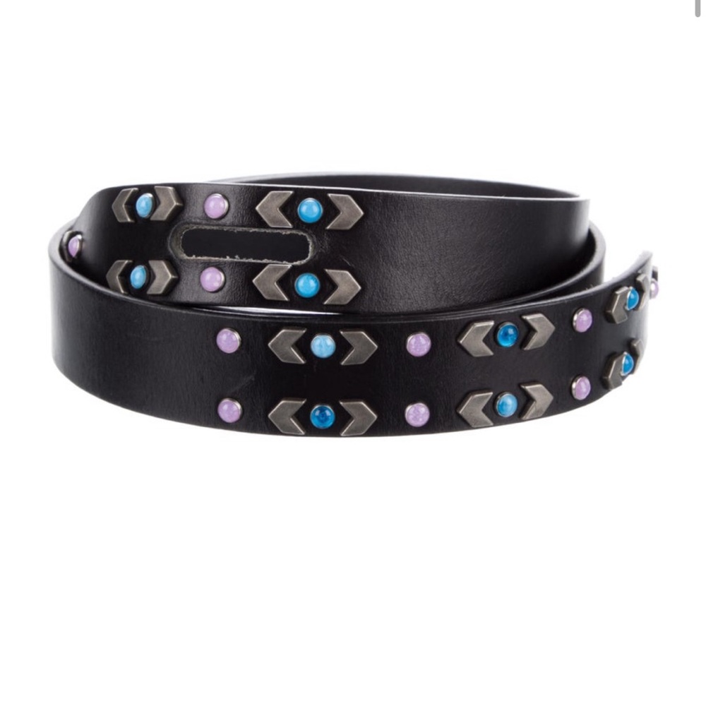 Isabel Marant Lecce Wrap Stud Embellished Leather Belt Black Western XL